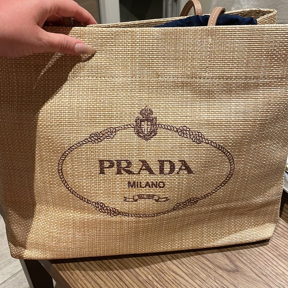 Prada Milano Beige Raffia Straw Tote Exclusive New